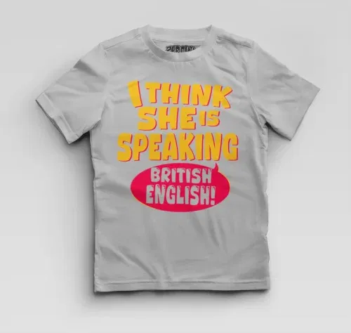I think she is speaking british english boys round neck t-shirt in grey melange color