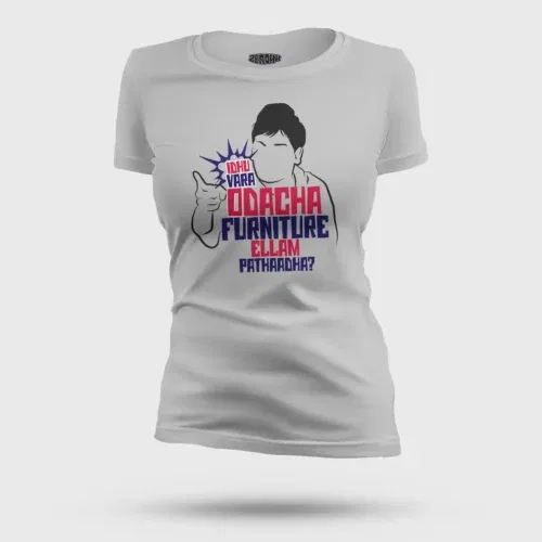 Idhu vara odacha furniture ellam pathaadha women's t-shirt in grey melange color