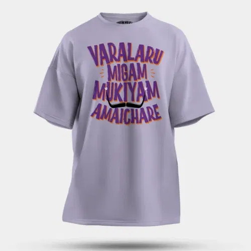 Varalaru migam mukiyam amaichare men/unisex oversized t-shirt in lavender color