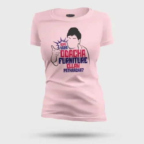 Idhu vara odacha furniture ellam pathaadha women's t-shirt in light baby pink color
