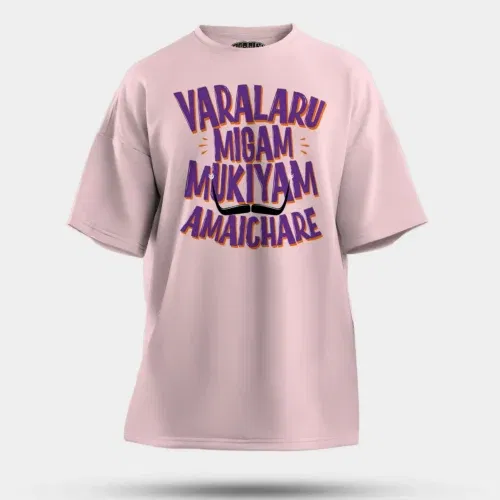 Varalaru migam mukiyam amaichare men/unisex oversized t-shirt in light baby pink color