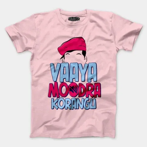 Vaaya moodra korangu men/unisex t-shirt in light baby pink color