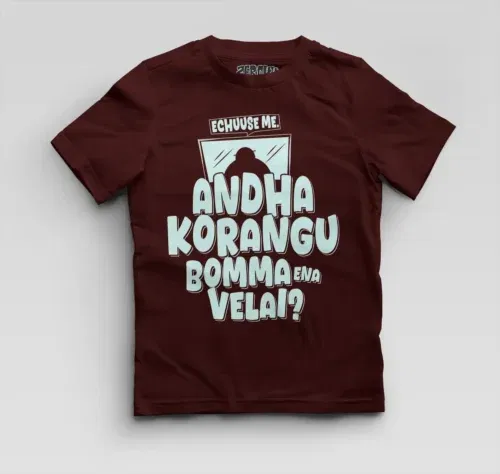 Echuuse me andha korangu bomma ena velai? Boys round neck t-shirt in maroon color