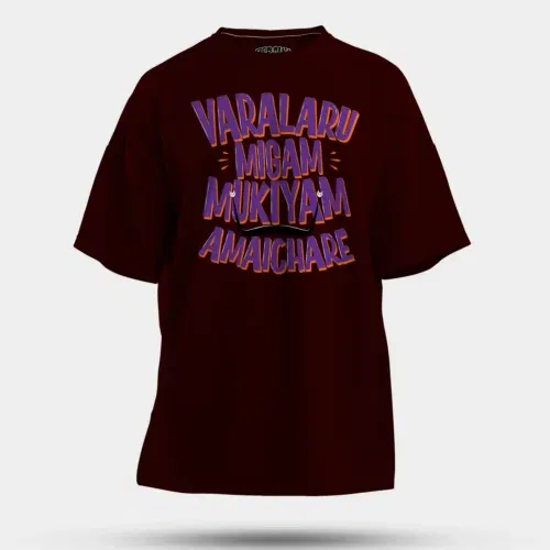 Varalaru migam mukiyam amaichare men/unisex oversized t-shirt in maroon color