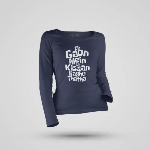 Ek gaon mein ek kissan raghu thatha women's long sleeve t-shirt in navy blue color