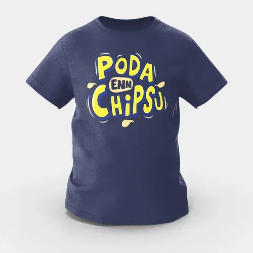 Poda en chipsu girls round neck t-shirt in navy blue color