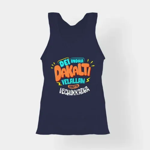 Dei indha dakalti vellalam enkitta vechukkadha women's tank top in navy blue color