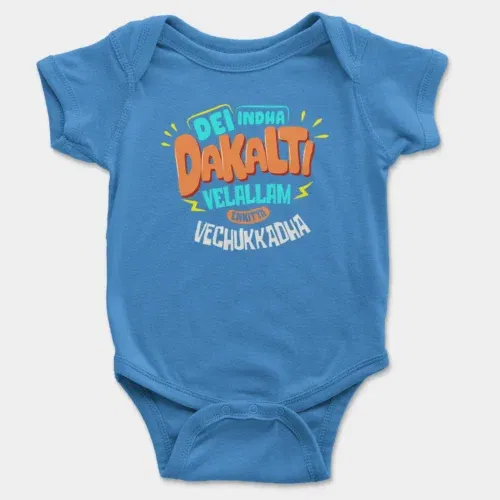 Dei indha dakalti vellalam enkitta vechukkadha onesie/romper in orchid blue color