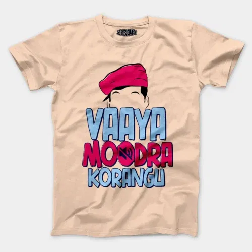 Vaaya moodra korangu men/unisex t-shirt in peach color
