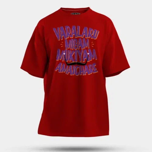 Varalaru migam mukiyam amaichare men/unisex oversized t-shirt in red color