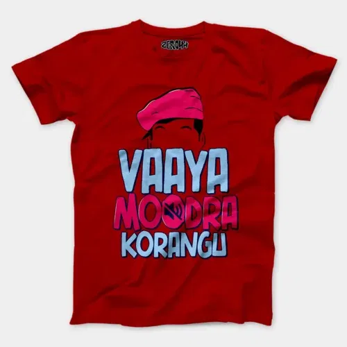 Vaaya moodra korangu men/unisex t-shirt in red color