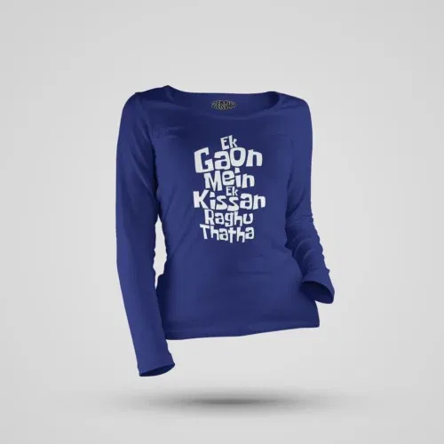 Ek gaon mein ek kissan raghu thatha women's long sleeve t-shirt in royal blue color