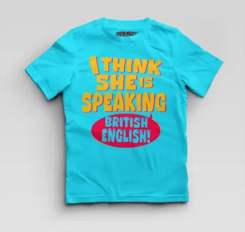 I think she is speaking british english boys round neck t-shirt in skyblue color