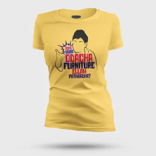 Idhu vara odacha furniture ellam pathaadha women's t-shirt in yellow color
