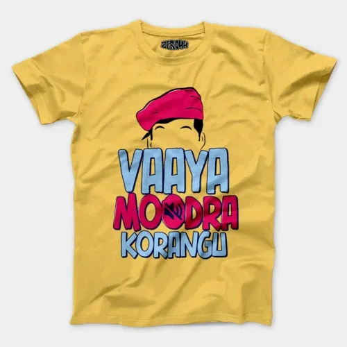 Vaaya moodra korangu men/unisex t-shirt in yellow color