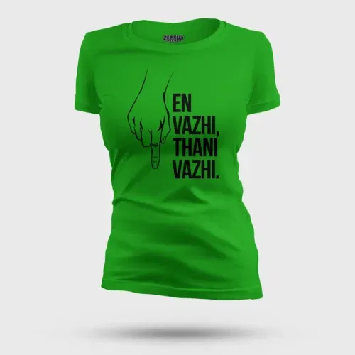 En vazhi, thani vazhi (black) women's t-shirt in flag green color