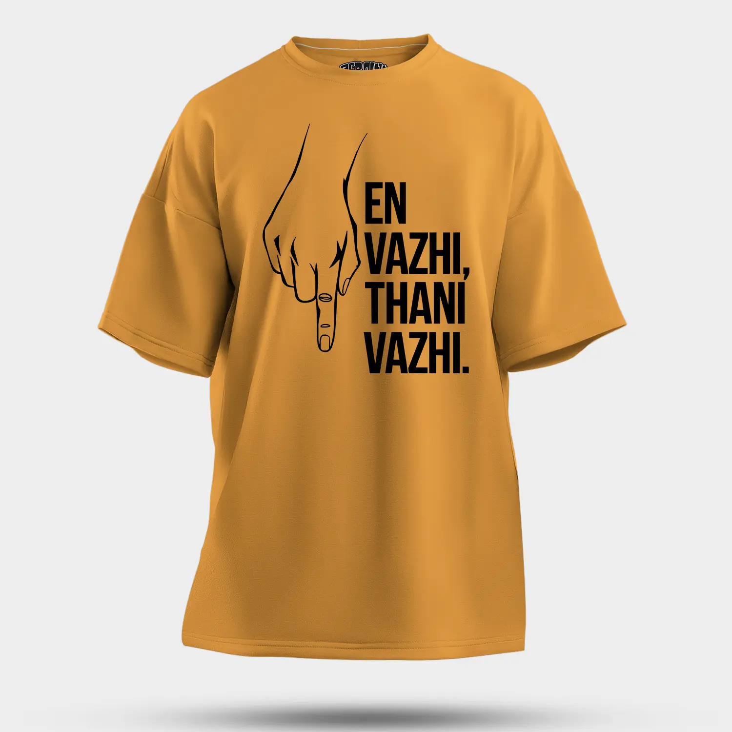 En Vazhi, Thani Vazhi (Black) Men/Unisex Oversized T-Shirt in Golden Yellow Color