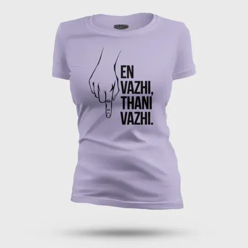 En vazhi, thani vazhi (black) women's t-shirt in lavender color