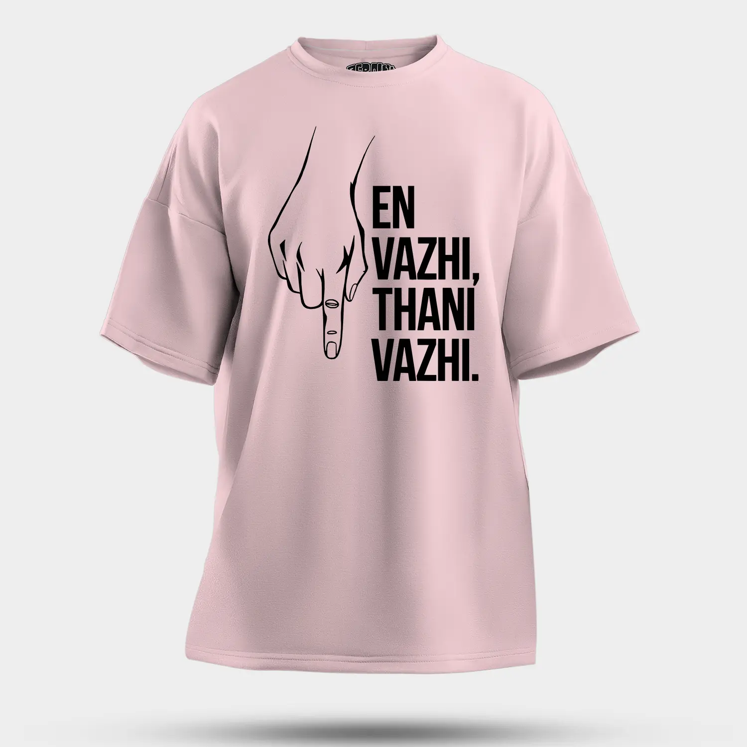 En Vazhi, Thani Vazhi (Black) Men/Unisex Oversized T-Shirt in Light Baby Pink Color