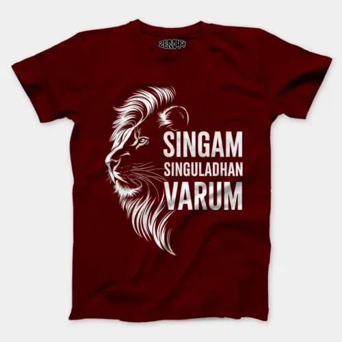 Singam singuladhan varum men/unisex t-shirt in maroon color