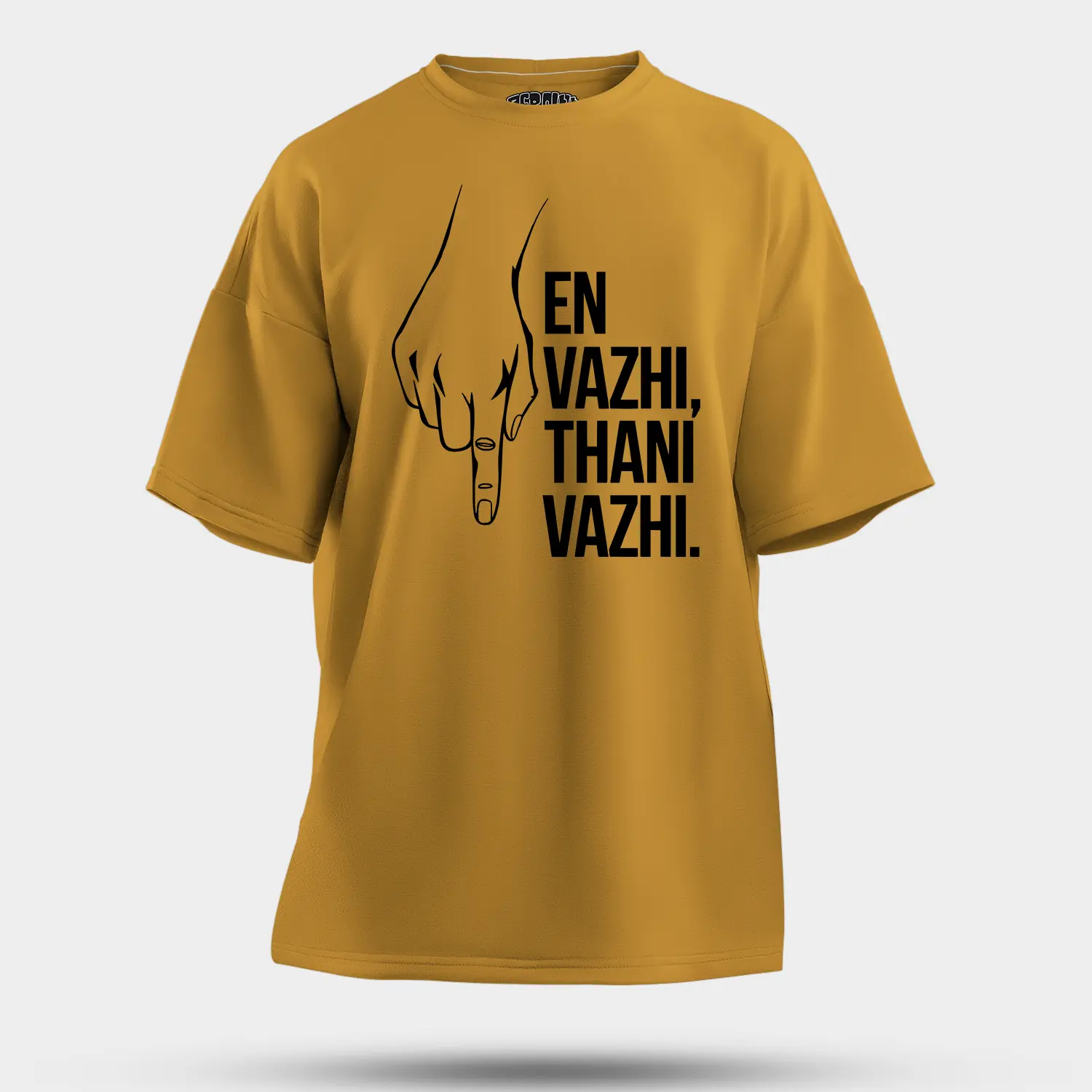 En Vazhi, Thani Vazhi (Black) Men/Unisex Oversized T-Shirt in Mustard Yellow Color
