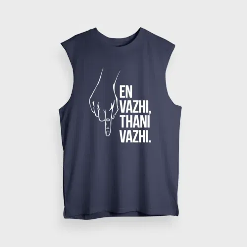 En vazhi, thani vazhi men/unisex tank top in navy blue color
