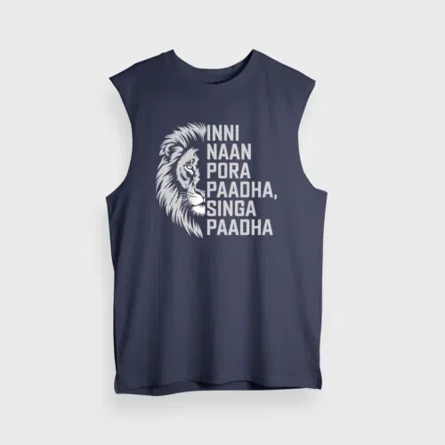 Inni naan pora paadha, singha paadhai men/unisex tank top in navy blue color
