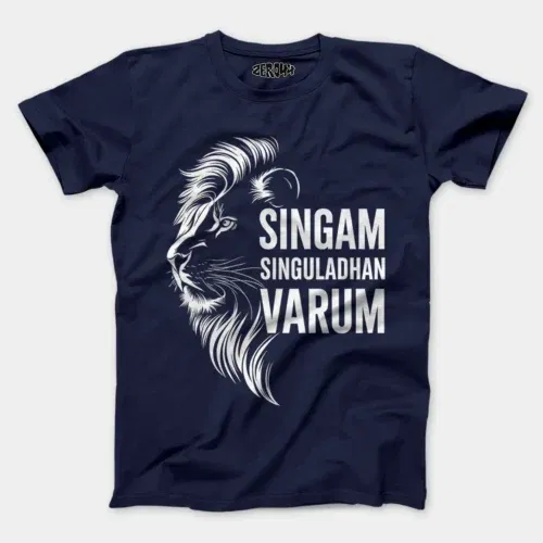 Singam singuladhan varum men/unisex t-shirt in navy blue color
