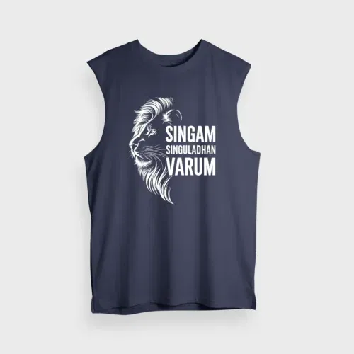 Singam singuladhan varum men/unisex tank top in navy blue color