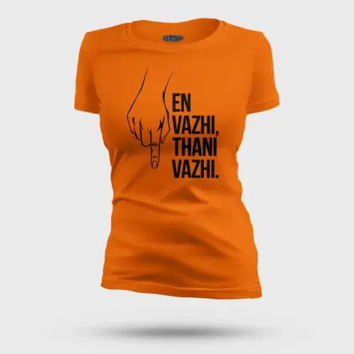 En vazhi, thani vazhi (black) women's t-shirt in orange color