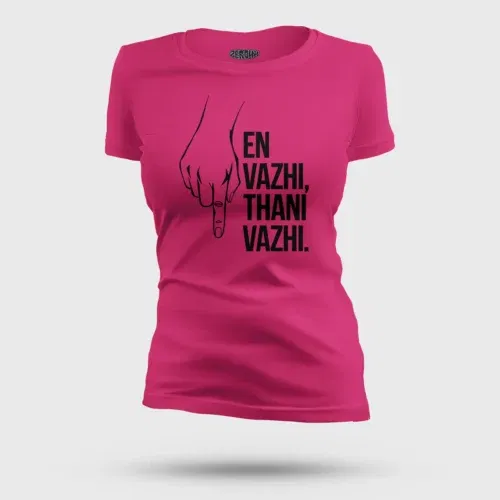 En vazhi, thani vazhi (black) women's t-shirt in pink color