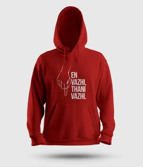 En vazhi, thani vazhi men/unisex hoodie in red color