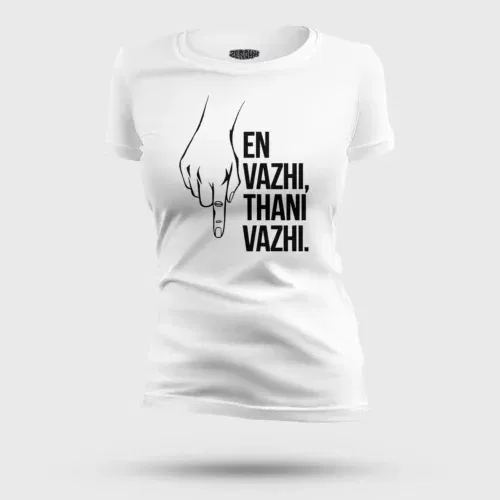 En vazhi, thani vazhi (black) women's t-shirt in white color