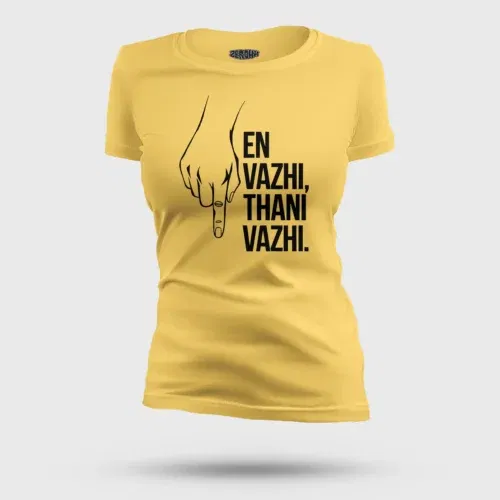 En vazhi, thani vazhi (black) women's t-shirt in yellow color