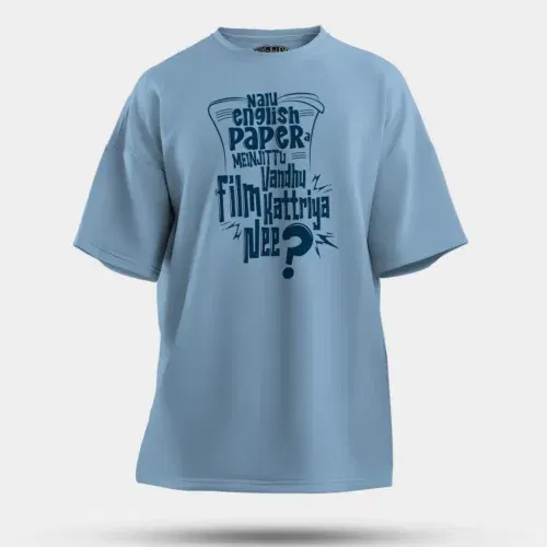 Nalu english paper meinjittu vandhu film kattriya nee men/unisex oversized t-shirt in baby blue color