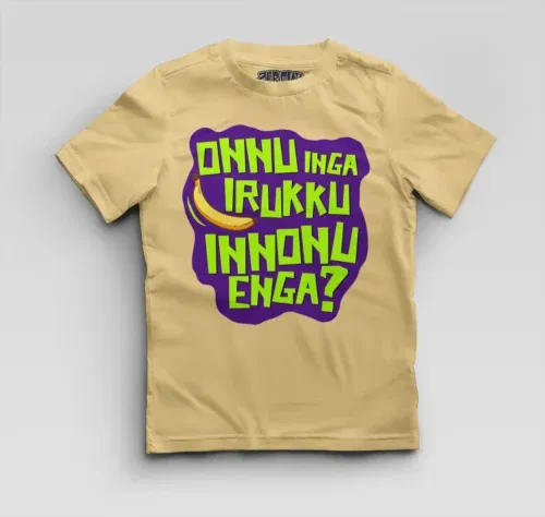 Onnu inga irukku, innonu enga boys round neck t-shirt in beige color