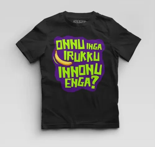 Onnu inga irukku, innonu enga boys round neck t-shirt in black color