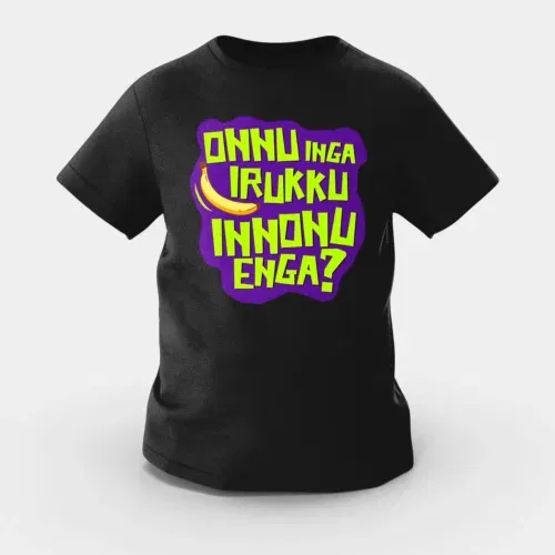 Onnu inga irukku, innonu enga girls round neck t-shirt in black color