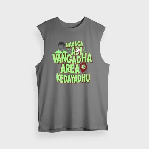 Naanga adi vangadha area ve kedayadhu men/unisex tank top in charcoal melange color