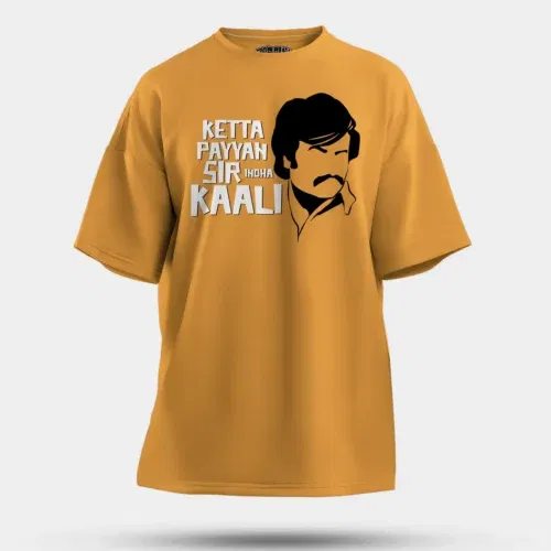 Ketta payyan sir indha kaali men/unisex oversized t-shirt in golden yellow color