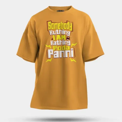 Somebody kuthing iam kathing men/unisex oversized t-shirt in golden yellow color