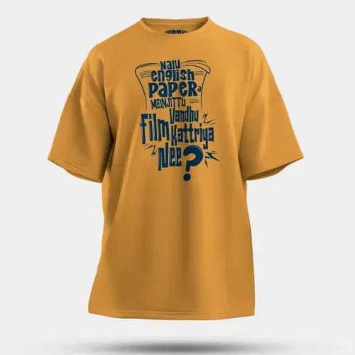 Nalu english paper meinjittu vandhu film kattriya nee men/unisex oversized t-shirt in golden yellow color