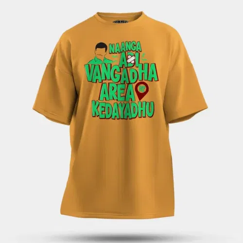 Naanga adi vangadha area ve kedayadhu men/unisex oversized t-shirt in golden yellow color