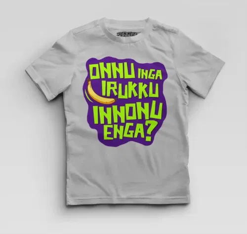 Onnu inga irukku, innonu enga boys round neck t-shirt in grey melange color
