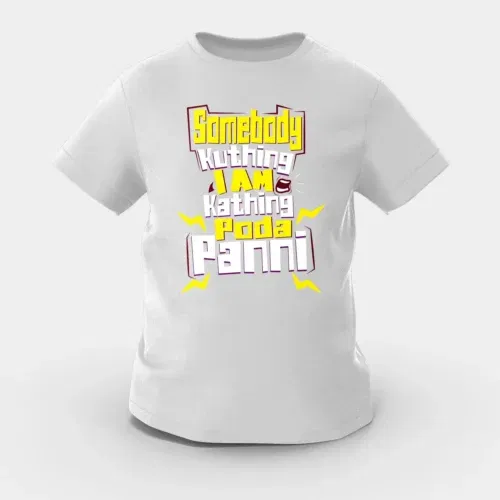 Somebody kuthing iam kathing girls round neck t-shirt in grey melange color