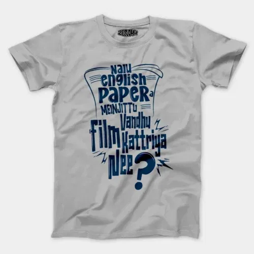 Nalu english paper meinjittu vandhu film kattriya nee men/unisex t-shirt in grey melange color