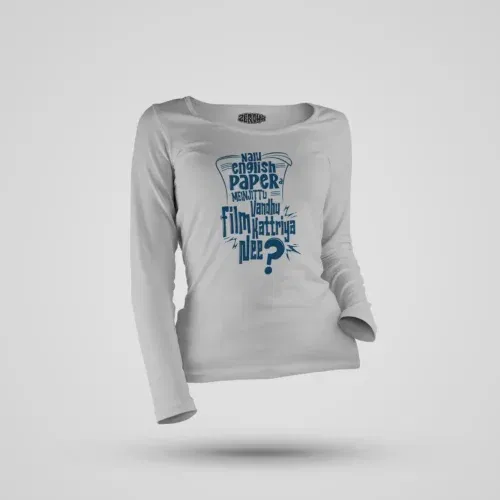 Nalu english paper meinjittu vandhu film kattriya nee women's long sleeve t-shirt in grey melange color