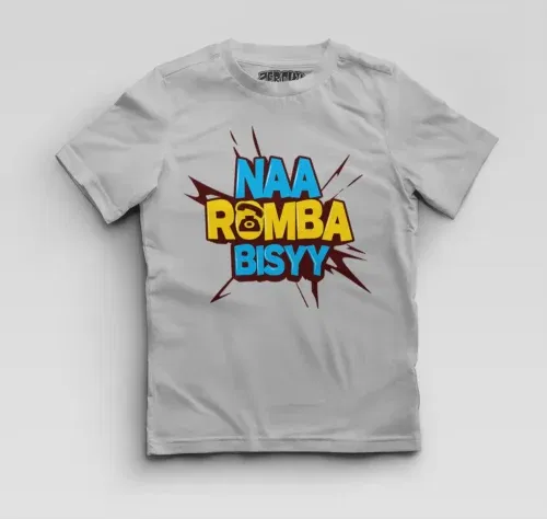 Naa romba bisyy boys round neck t-shirt in grey melange color