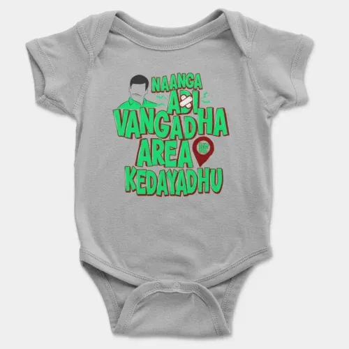 Naanga adi vangadha area ve kedayadhu onesie/romper in grey melange color