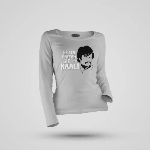 Ketta payyan sir indha kaali women's long sleeve t-shirt in grey melange color
